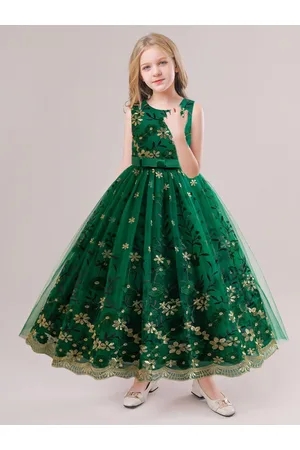 Stylecast Green Girls Floral Embroidered Lace Inserts Detail Maxi Gown Dress