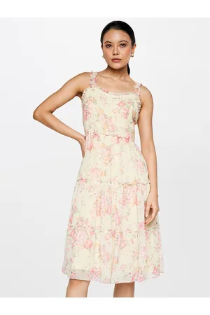 AND Floral Printed Shoulder Straps Gathered Tiered Fit & Flare Dress