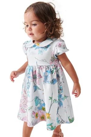 Stylecast Girls White Floral Printed Peter Pan Collar Cotton A-Line Dress