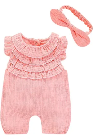 Stylecast Pink Girls Self-Design Cotton Rompers