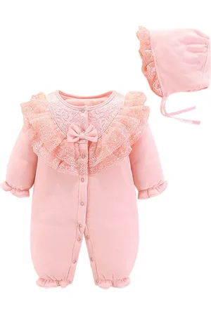 Stylecast Infants Girls Pink Self Design Cotton Rompers