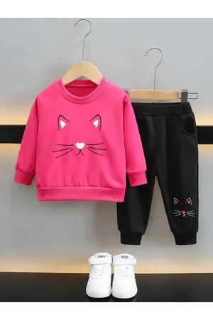 Stylecast Girls Fuchsia & Black Printed T-shirt with Trouser