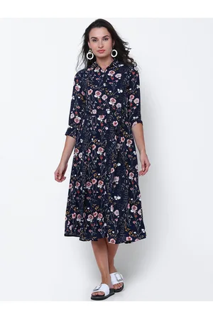 Tokyo talkies navy blue printed clearance dress