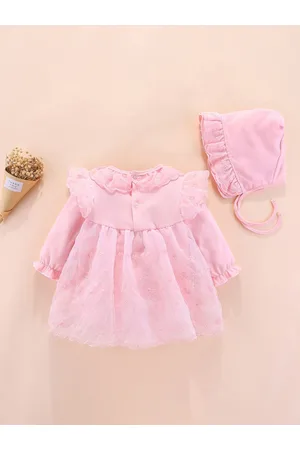 Stylecast Pink Infants Girls Cotton Romper With Bonnet