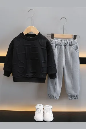 Stylecast Boys Black & Grey Self Design T-shirt with Joggers