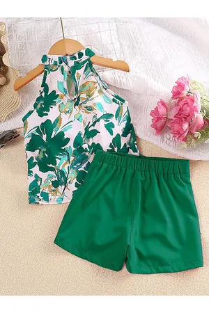 Stylecast Girls Green & White Printed Top With Shorts