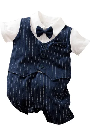 Stylecast Infant Boys Striped Shirt Collar Cotton Rompers