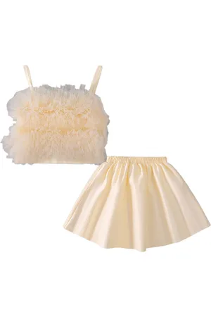 Stylecast Girls Champagne Coloured Shoulder Straps Ruffled Top with Skirt
