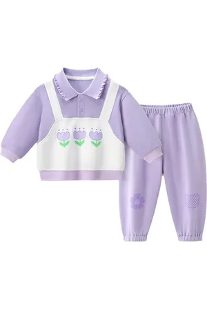 Stylecast Girls Purple & White Printed Pure Cotton Top With Trouser