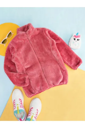 Pantaloons Girls Mock Collar Faux Fur Trim Detail Open Front Jacket