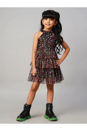 LIL DRAMA Girls Floral Printed Fit & Flare Dress