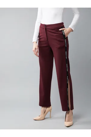 DOLCE CRUDO Women Maroon Solid Cropped Regular Trousers