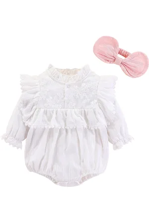 Stylecast Infant Girls Self Design Ruffles Cotton Rompers With Headband