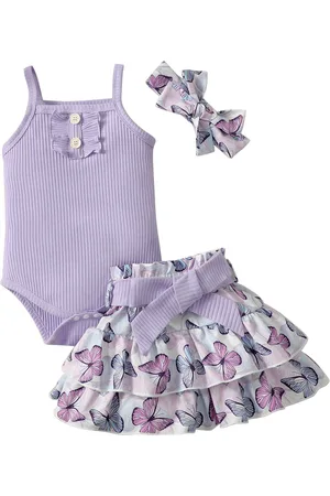 Stylecast Girls Shoulder Straps Pure Cotton Top with Skirt