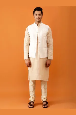Streaks & Crosses Striped Pure Cotton Nehru Jacket