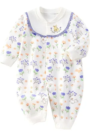 Stylecast Infants Girls White & Purple Printed Cotton Rompers