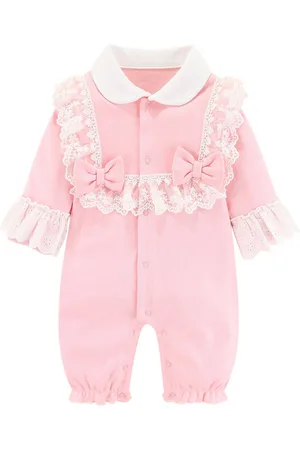 Stylecast Infants Girls Self Design Shirt Collar Ruffles Cotton Rompers