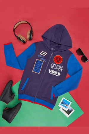 Pantaloons Boys Colourblocked Hooded Cotton Front-Open Sweatshirt