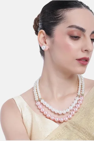 ESTELE Gold Plated Dazzling Double Line Pearl Jewellery Set