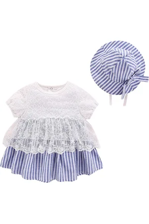 Stylecast Blue Infant Girls Striped Cotton Romper with Hat
