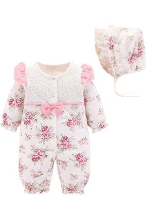 Stylecast Infant Girls White Printed Cotton Rompers