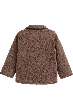 Stylecast Brown Boys Single-Breasted Notched Lapel Collar Cotton Overcoat