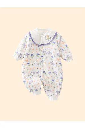 Stylecast Infants Girls White & Purple Printed Cotton Rompers