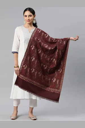 Sangria Ethnic Motifs Woven Design Winter Pashmina Woollen Stole
