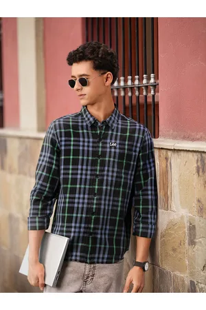 Lee Men Black Tartan Checked Cotton Casual Shirt