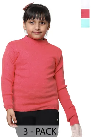 IndiWeaves Girls Pack Of 3 High Neck Woollen Pullover Sweater