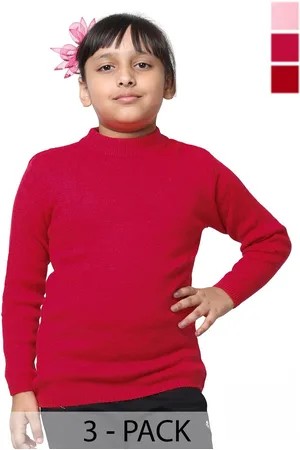 IndiWeaves Girls Pack of 3 High Neck Woollen Pullover