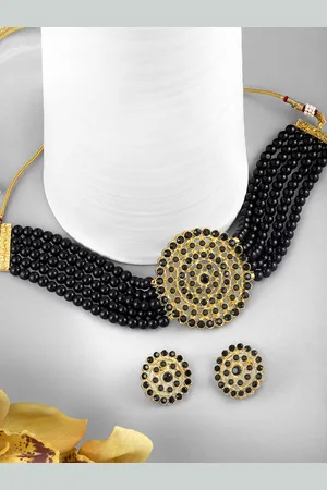 Peora Black Gold-Plated Jewellery Set