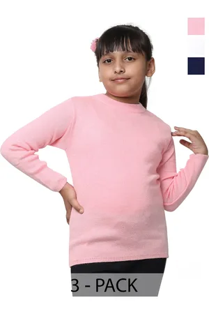 IndiWeaves Girls Pack Of 3 Round Neck Long Sleeve Pullover Wool Sweaters