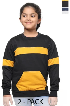 IndiWeaves Girls Pack Of 2 Striped Fleece Pullover Sweatshirt
