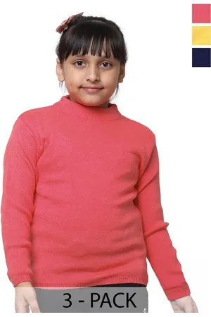 IndiWeaves Girls Pack Of 3 Round Neck Long Sleeve Pullover Wool Sweaters