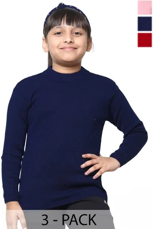 IndiWeaves Girls Pack of 3 High Neck Woollen Pullover