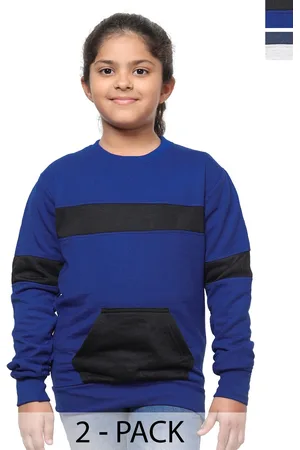 IndiWeaves Girls Pack Of 2 Striped Fleece Pullover Sweatshirt