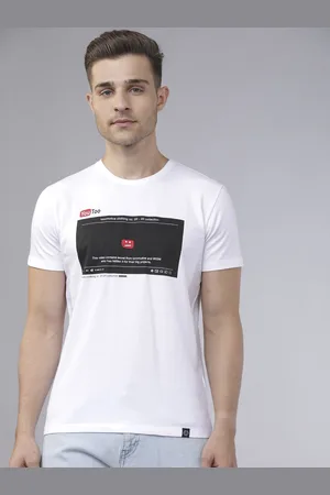 LocoMotive Men White & Black Printed Round Neck Slim Fit T-shirt