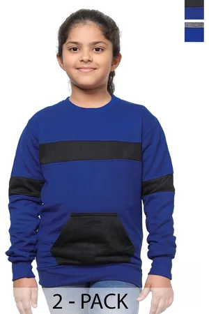 IndiWeaves Girls Pack Of 2 Striped Fleece Pullover Sweatshirt