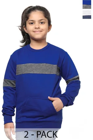 IndiWeaves Girls Pack Of 2 Striped Fleece Pullover Sweatshirt