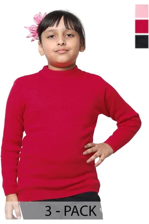 IndiWeaves Girls Pack Of 3 High Neck Woollen Pullover Sweater