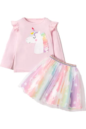 BAESD Girls Graphic Printed Ruffles T-shirt with Skirt