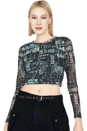 COVER STORY Typography Printed Round Neck Crop T-shirt