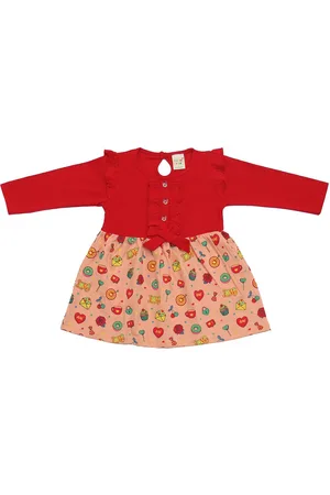 Clothe Funn Girls Conversational Printed Ruffles Cotton Fit & Flare Dress