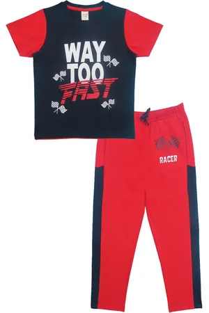 Clothe Funn Boys Typography Printed Pure Cotton T-shirt With Pyjamas