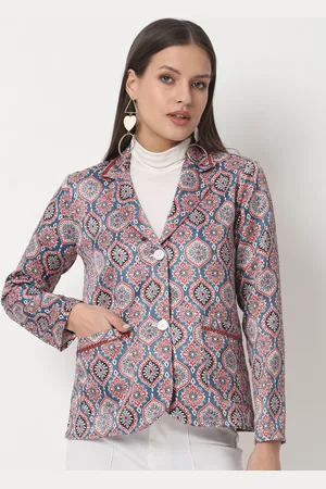 Angloindu Printed Lightweight Satin Single-Breasted Blazer