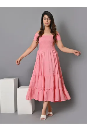 IQRAAR Off-Shoulder Smocked Fit & Flare Midi Dress