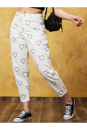Globus Women Narrow Boyfriend Fit Mid-Rise Printed Pure Cotton Jeans