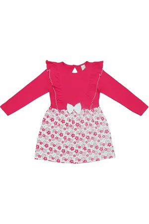Clothe Funn Girls Floral Printed Ruffles Detailed Cotton A-Line Dress