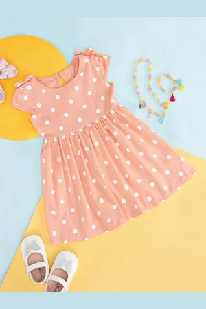Pantaloons Girls Polka Dots Printed Cap Sleeves Pure Cotton Fit and Flare Dress